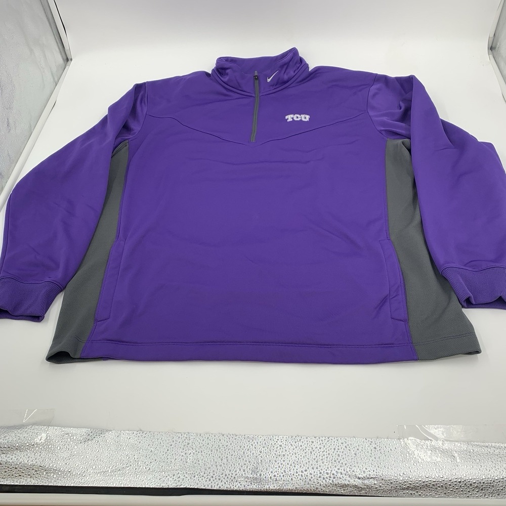 TCU Nike Golf Tour Performance Jacket Purple XXL‎ 1/4 Zip Kangaroo Pocket Logo